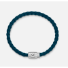 Bracelet acier 3 anneaux cuir tressé bleu de chypre taille M