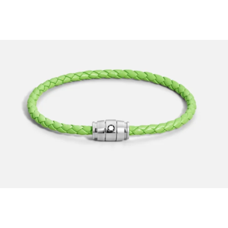 Bracelet acier 3 anneaux Collection Meisterstück en cuir vert citron