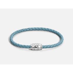 Bracelet acier 3 anneaux Collection Meisterstück en cuir bleu cendré ( S )