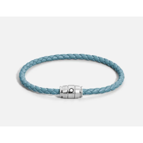 Bracelet acier 3 anneaux Collection Meisterstück en cuir bleu cendré ( S )